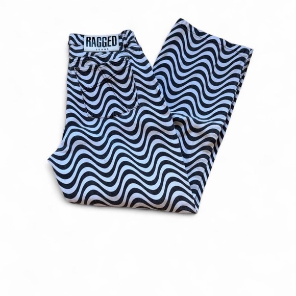 Ragged Denim - Ragged Jeans Black and White Wave Pattern
